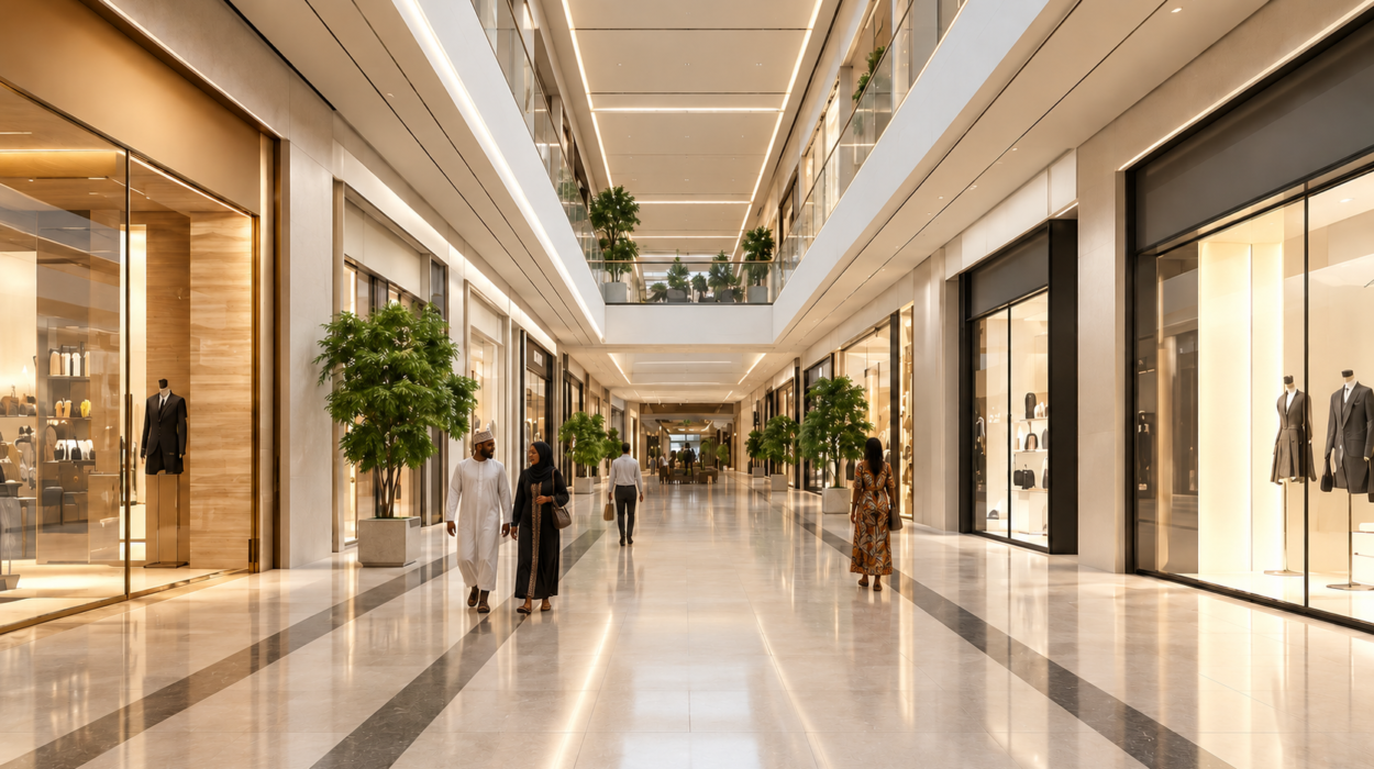 Luxury Mall Corridor with Shoppers (1)
